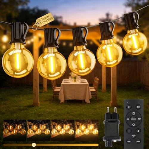 Catena Luminosa Esterno 20M, Impermeabile Luci da Esterno Giardino, LED Lampadine da Esterno Giardino Dimmerabile con Telecomando, Filo Luci da Esterno per Festival Decorative , Matrimoni, Terrazze