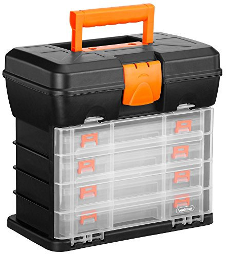 VonHaus Utility Tool Box Storage Organiser Case with 4 Drawers & Adjustable Dividers - Plastic Multi Tool Box Organiser with 4 Compartment Drawers - Ideal for DIY Tools and Accessories Storage