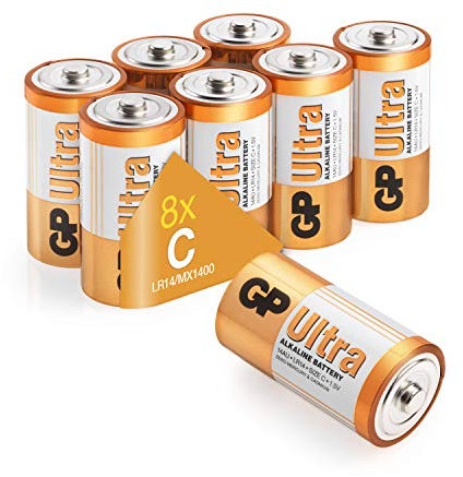 GP C batteries 8 pack 1.5v batteries C Battery size - C Cell battery Pack of 8 also known as 14AU or LR14