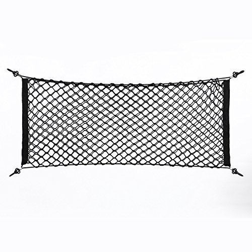 Broco Universal Rear Cargo Net, Adjustable Elastic Nylon Plastic Car Storage Bag Car Trunk Storage Net for campervans, SUV, Truck (100x40cm, Black)