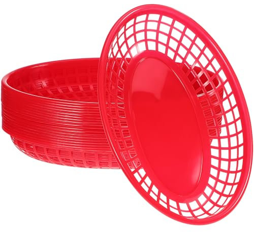 YARNOW 32 Pezzi in Stile retrò Fast, Cestino Ovale in plastica per Ristorante, Pane, Hamburger, friggitori, Piatti per Feste, Picnic, Barbecue