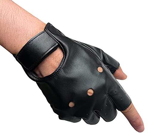 Lystaii Men Fingerless PU leather Gloves Driving Steampunk Gothic Half Finger Mittens Motorcycle Glove Outdoor Sport Costume