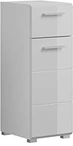 Badezimmer Badschrank Badkommode Standschrank Lina, Holzwerkstoff, weiß Nachbildung/weiß Hochglanz, 30 x 80 x 31 cm