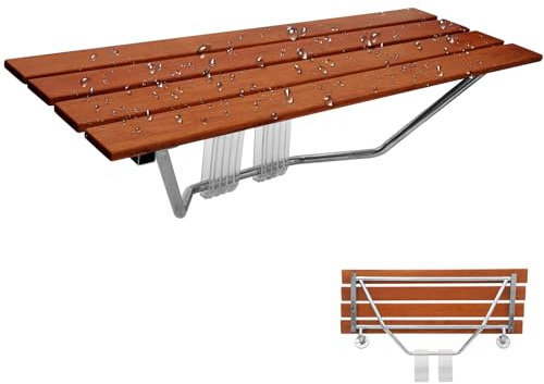 Aowoil 36'' Folding Teak Shower Seat Wall Mounted/Fold Down Shower Bench, Maximum Load 440lb, European Teak