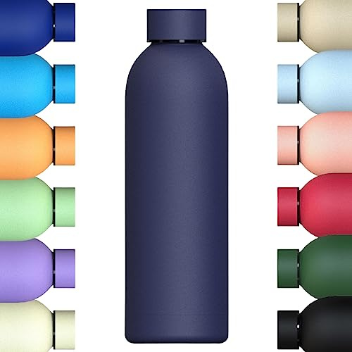 Mi Ko Mi Ka Botella de Agua de Acero Inoxidable Reutilizable | Hermética y Térmica | Sin BPA | Isotérmica, Mantiene Frio 24H y Calor 12H. Doble Pared al Vacío a Prueba de Fugas (Azul Marino, 500ml)