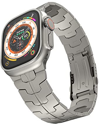 LULULOOK Bracelet Titane Grade 2 pour Apple Watch Ultra, Fermoir Déployant Sûr, Ultraléger (78g), Plus de Métal Brillant, Anti-Rayures, Réglage Facile, Strap Métal Titane, Bracelet Apple Watch Ultra 2
