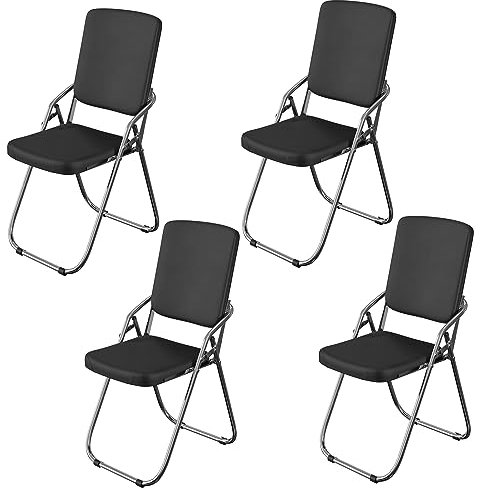 PIPIPOXER Klappstuhl Essstühle Klappstühle,4er Set Klappstühle aus Leder und Stahlrahmen,Stabiler Klappstuhl Furniture Konferenzstuhl für Gäste oder Veranstaltung im Freien 40x21x85cm Schwarz