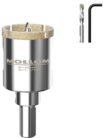 MOLLOM (30mm | 1-3/16) Sierra de corona de diamante con 2 brocas piloto removibles, corte suave para azulejos de porcelana, vidrio, cerámica, mármol, fibra de vidrio, etc