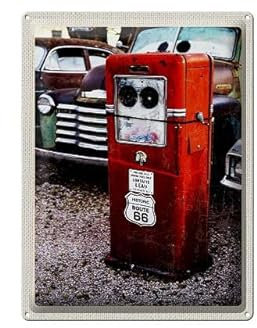 Targa in metallo, 40 x 30 cm, USA Historic Route 66, motivo: vecchia colonna del serbatoio – DekoNo7
