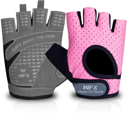 WFX Weight Lifting Gym Gloves Fitness Workout Breathable Ladies Gloves Non-Slip Silicone Padded Palm Protection Elasticated Strength Training Equipment Half Finger Exercise (Pink, S)