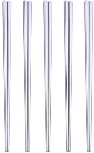 Q&A Bacchette Sushi in acciaio inox da 23,5 cm, lavabili in lavastoviglie, realizzate in acciaio inossidabile per uso alimentare, 5 paia