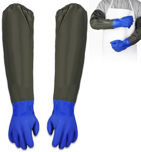 Gants de Nettoyage D'étang, 74 cm de Long Gants de Sécurité, Gants en Caoutchouc Longs, PU Gants étanches Sablage, des Bassins Gants de Travail(Bleu)