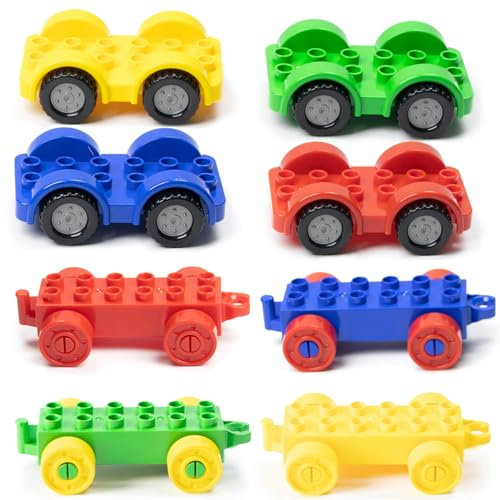 Mirthben 8 Stück Multifahrzeug Bausteine Set, kompatibel mit DUPLO, Bausteine Set Spielzeug Starterset für Kinder ab 3 Jahren, Zahlenzug & Spielzeugzug