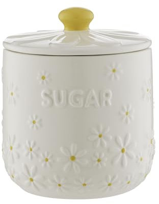 Price & Kensington Daisy Sugar Storage Jar | 700ml Airtight Ceramic Canister | Embossed Daisy 3D Lid with Hand-Painted Yellow Handle | Cream Glaze | Kitchen Storage Container