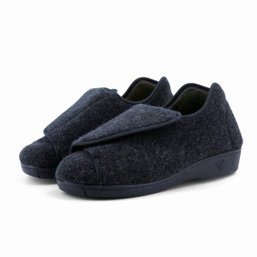 JOMIX Ciabatte Donna Calde Diabetiche Pantofole Invernali Chiuse Comfort con Strappo Regolabile Scarpe Anziani da Casa Zeppa Bassa Suola Antiscivolo per Piedi Gonfi Sensibili Diabetici Blu 40