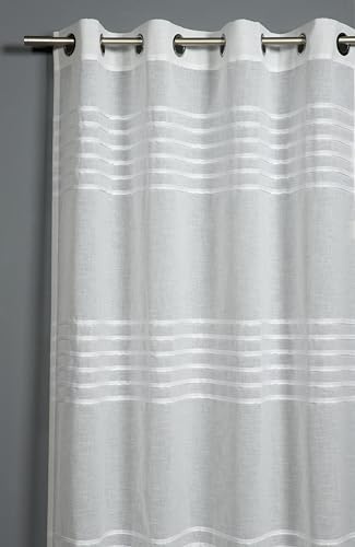 Sehlbach Tenda pronta per l'uso con occhielli, Righe 3D, Bianco, 140 x 245 cm, Certificato Oeko-Tex, Opaco, Traslucida, Facile da applicare, Nastro accorciante incluso