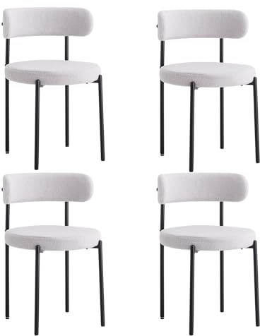 DEYARNA HOME Set med 4 stoppade matstolar, moderna köksstolar med metallben, runda stoppade stolar för matsal, kök, vardagsrum, sovrum, café (ljusgrå)