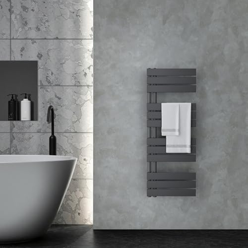 VILSTEIN® Badheizkörper [120x45cm] - Handtuchheizkörper Elektrisch einsetzbar [SEITLICH OFFEN] - Handtuchtrockner Badezimmer - Handtuch Heizkörper Bad - Handtuchheizung - Wandheizkörper - (Schwarz)
