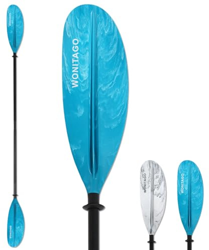 LINGVUM Kayak Paddle with Aluminium Shaft and Enhanced PP Blade, Adjustable Kayaking Oar 82-90 (210-230 cm), Blue&White