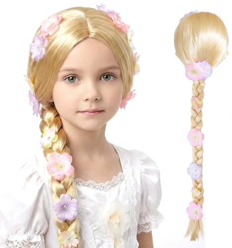 MLPKOI Perruque Princesse Cosplay, Perruque Raiponce, Pperruque de Princesse, Longues Tresses Blondes, Accessoire de Cheveux pour Filles et Enfants, pour Contes de Fées, Carnaval, Soirées à Thème