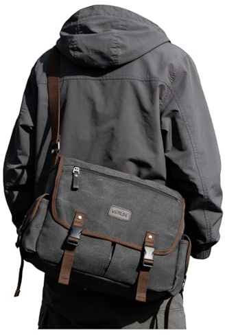 VENATIN Borsa a Tracolla Uomo in Tela, Borsa Lavoro Messenger per Laptop 13 pollici, Borsa Tracolla Uomo Multifunzione per Ufficio Viaggio Cartella,Nero
