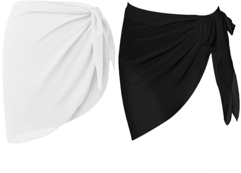 2 Piezas Pareo de Playa Corto para Mujer Falda, Falda de Playa para Mujer, Grande, Gasa, 50x180cm
