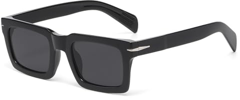 LJCZKA Occhiali da Sole Quadrati Retrò per Donna Uomo Montatura Spessa Occhiali da Sole Rettangolari Vintage Anni 90 Moda Protezione UV400 (Nero Nero)