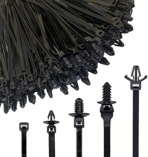 160 bridas universales para soporte de coche, 5 tamaños, bridas de nailon resistentes a los rayos UV para presiones para coche, construcción, gestión de cables (negro)