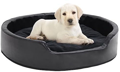 QUAHEAS Dog Bed Black 79 x 70 x 19 cm Plush and Faux Leather Non-Slip Washable Fluffy Soft Ideal as a Pet Bed Sleeping Place Dog Cushion Puppy Bed Pet Bed