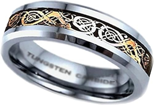 BESTTOHAVE 6MM Gold Celtic Dragon Inlay Tungsten Carbide Comfort Fit Wedding Engagement Jewelry Band Ring