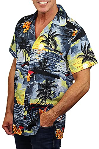 V.H.O. Funky Chemise-Hawaienne, Manche-Courte, Surf, Gris, XXL
