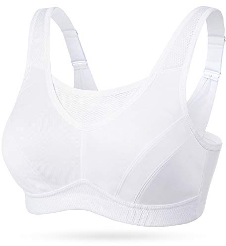 Wingslove Soutien-Gorge Brassiere Sport Femme Grande Taille Impact Elevé sans Armature Non Rembourré Brassière Sport (Blanc, 115G)