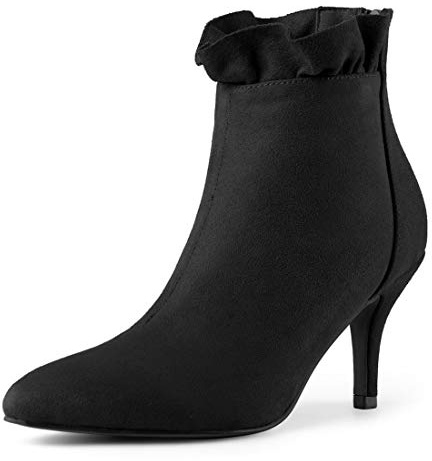 Allegra K Botines De Tacón De Aguja Con Volantes De Punta Estrecha Para Mujeres Negro 37