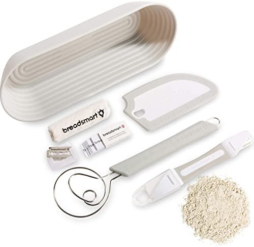 Breadsmart Kit de panification artisanale - Ensemble de 5 fournitures de boulangerie pour PC - Lame, grattoir, fouet, panier à pâtisserie et doublure en coton