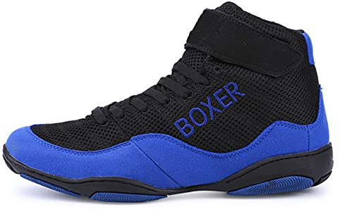 WJFGGXHK Chaussure De Boxe, Maille Respirant Kickboxing Chaussures De Chaises De Lutte Légère pour Hommes Femmes Enfants,Bleu,45 EU