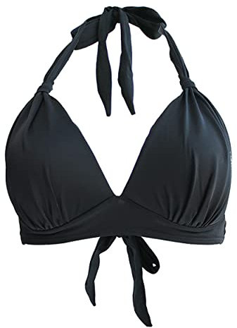 Viloree Women's Triangle Bikini Top Halter Neck Padded Non-Wired Plus Size Black-3 L