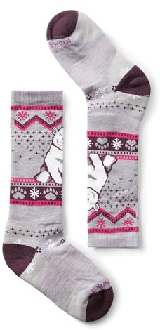 Smartwool Kids' Wintersport Full Cushion Polar Bear Pattern OTC Socks, PURPLE ECLIPSE, Medium
