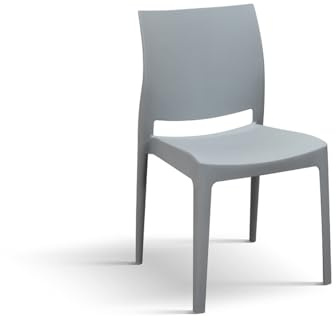 PAZZO DESIGN Sedia Alberto, Set Da 4 Sedie, Grigio, Polipropilene, Cucina, Sala Da Pranzo, Ufficio, Impilabile - id_2082