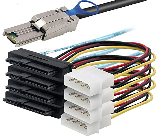 MINI SAS HD SFF-8088 26P till 4 portar SAS SFF-8482 serveradapterkabel med ström (3 m, svart)