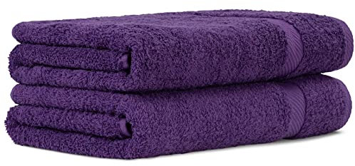Luckytowel 2er Duschtuch Set 100% Baumwolle, 70x140cm Handtücher, 2er Pack Badetuch Lila