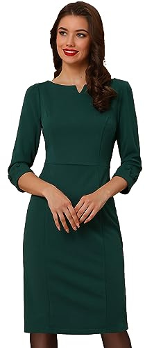 Allegra K Work Dress for Women 3/4 Sleeve Boat Neck Back Slit Sheath 2026 Professional Bodycon Business Casual Dresses X-Small Green