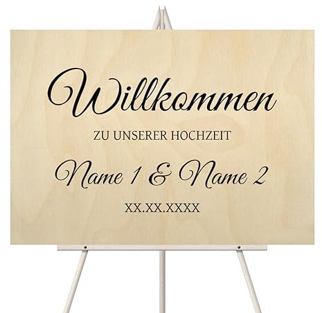 Personalisiertes Willkommensschild zur Hochzeit Birkensperrholz (Größe wählbar) - Schlicht