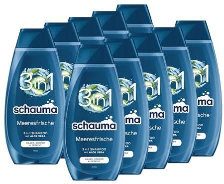 Schauma Schwarzkopf 3in1 Shampoo Meeresfrische (10x 400 ml), Haarshampoo für Haare, Körper und Gesicht, 3in1 Shampoo spendet dem Haar Feuchtigkeit und erfrischt