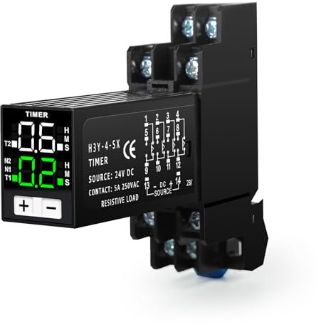 Ailao Temporizzatore 24V Relè digitale 0.1S-99H Interruttore Temporizzato per luci di controllo del ciclo ritardatore 2 normalmente aperto/normalmente chiuso 8 Pins DC 24V con attacco.