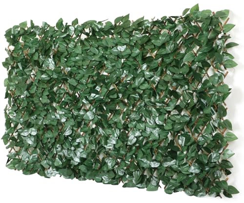 Erweiterbarer Gitterzaun aus Weide mit künstlichem Blattwerk aus Apfelblätter – 100x200cm flexibel ausziehbar – Sichtschutz und Dekoration für Wohnzimmer, Garten, Balkon und Terrasse