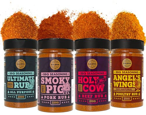 Sélection classique d'assaisonnements pour barbecue de qualité supérieure – Holy Cow, Angel's Wings, Smoky Pig, Ultimate Rub BBQ Rubs | Paquet de 4 | 100% Naturel | Excellent cadeau gourmand