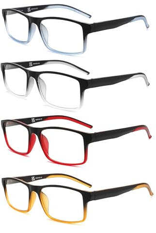 HEEYYOK 4Pack Gafas de Lectura Hombres Lectores Luz Azul Bloqueo para Mujeres y Hombres,Anti Glare/Eye Strain Filtro UV,Marco Rectangular Cómodo Primavera Bisagra Gafas 0.75