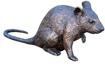 Generisch Bronze-Skulptur Maus | Pfote hoch | 13x4x6cm | Tierfigur aus Bronze | handgefertigt