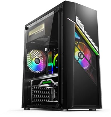 Caja De Computadora ATX De Torre Media, M-ATX, Mini-ITX, Panel Frontal con Rejilla De Vidrio Templado, Soporte Vertical For GPU(Black)