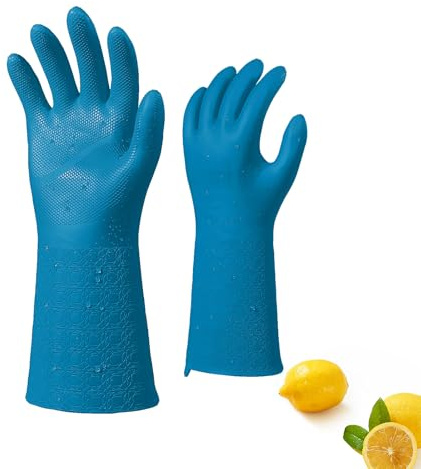 Vgo... Guanti riutilizzabili resistenti agli agenti chimici,facili da indossare e da togliere,antiaderenti,resistenti da-10℃ a 100℃,5X più durevoli,3X più spessi per uso industriale(TP1117,Blu,L)